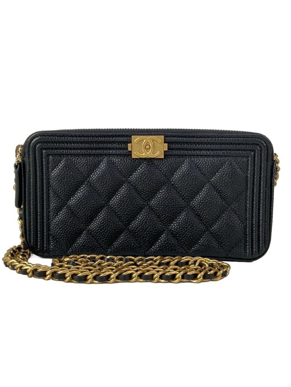 Chanel Wallet Boy Quilted Black Chain Matte Togo Shoulder Bag